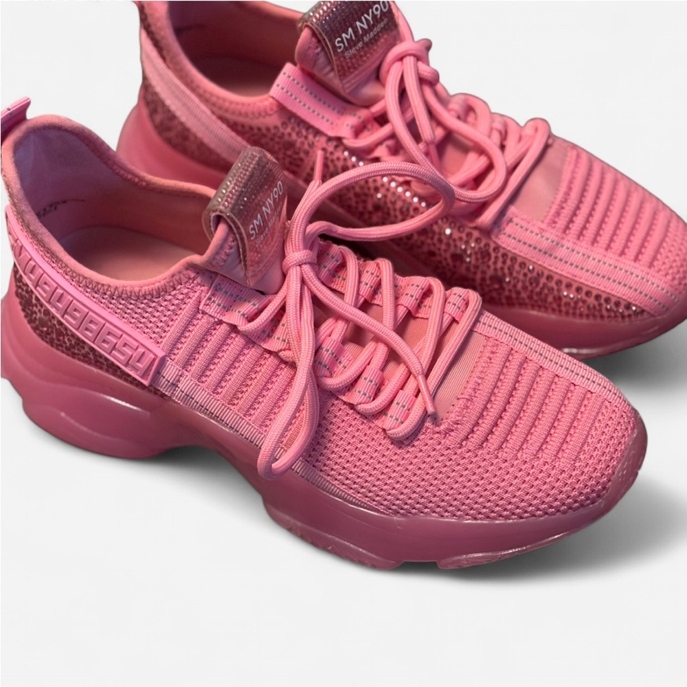 SALE! Steve Madden Sneakers Rhinestones Hot Pink Bling Neon Bejeweled Sequin 8 - Picture 7 of 7